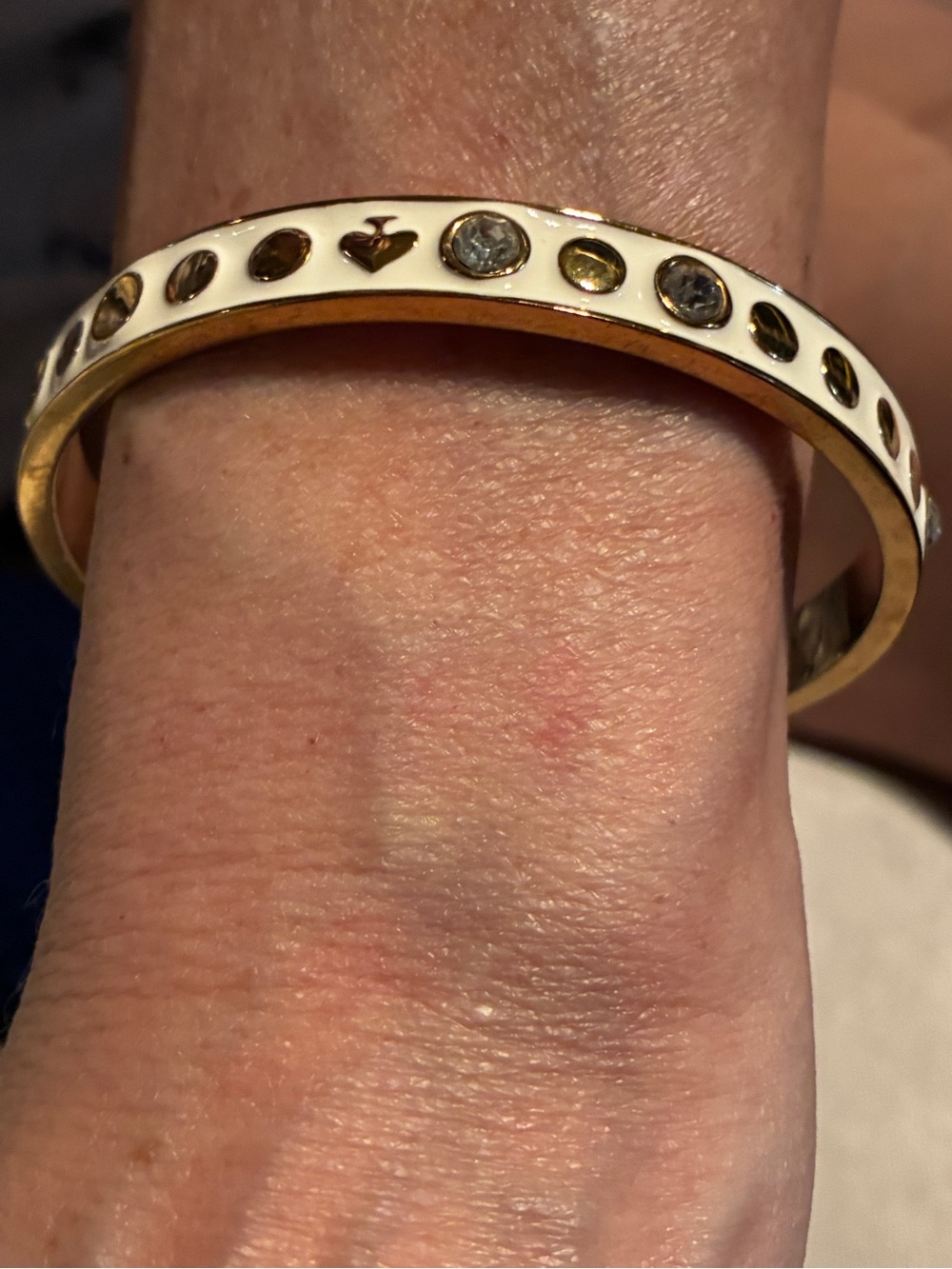 Kate Spade Gold-Tone White Enamel Bangle with Crystal Accents